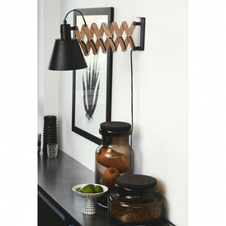 Vintage black&amp;walnut wall lamp with arm HaloDesign