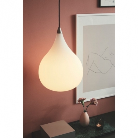 Designerska Lampa wisząca szklana Drops 38cm biała HaloDesign do salonu, kuchni i jadalni