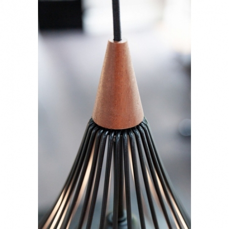 Designerska Lampa druciana wisząca z drewnem Drops 38cm czarna HaloDesign do salonu, kuchni i jadalni