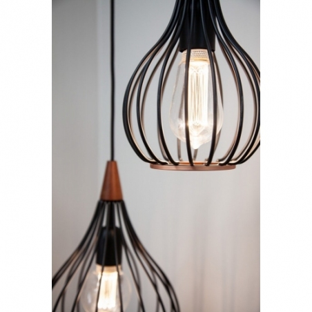 Drops 30cm black wire pendant lamp with wood HaloDesign