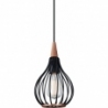 Designerska Lampa druciana wisząca z drewnem Drops 17cm czarna HaloDesign do salonu, kuchni i jadalni