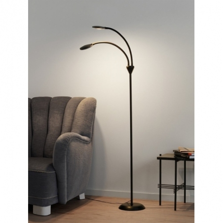 Stylowa Lampa podłogowa 2 punktowa Fix LED czarna HaloDesign do czytania w salonie