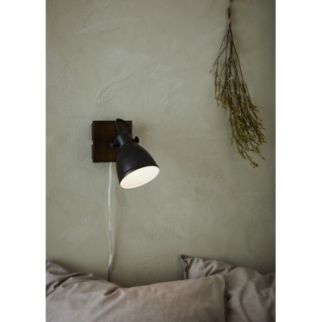Native black&amp;brown loft wall lamp with wood Markslojd