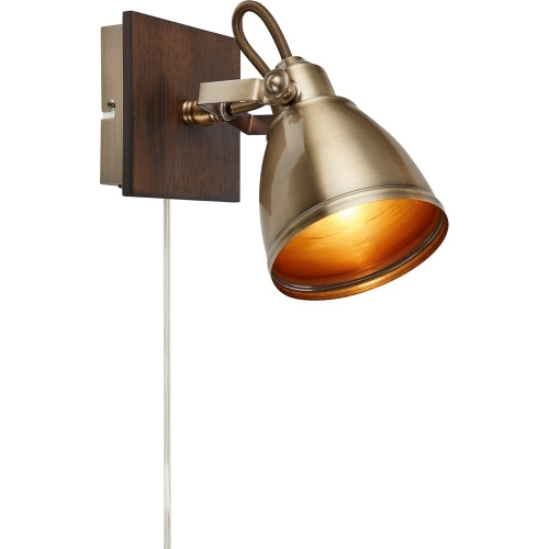 Native brass&amp;brown loft wall lamp with wood Markslojd