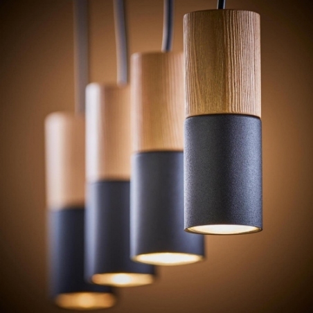 Elit 5 black tube pendant lamp with wood TK Lighting