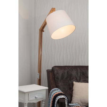 Carlyn white wooden floor lamp with shade Brilliant
