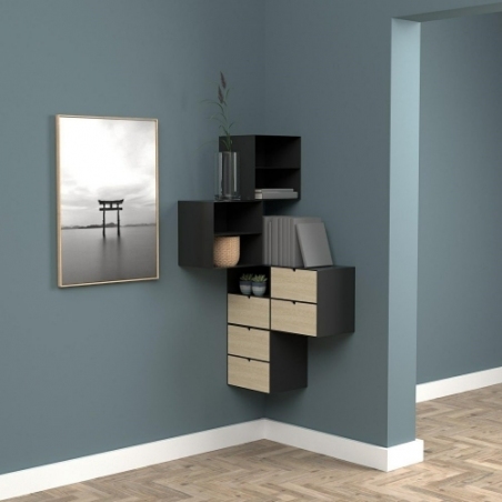 Joliet black&amp;natural wall mounted bedside table Actona