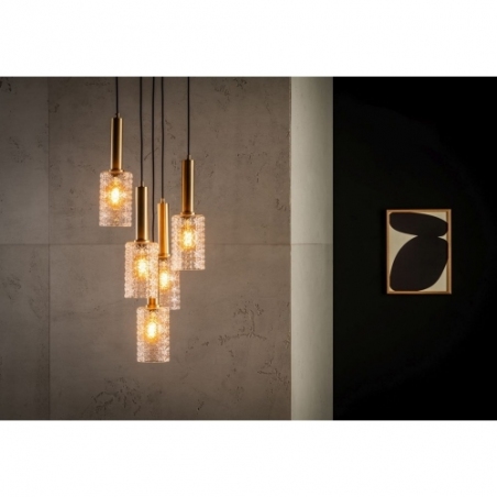 Coralie V gold&amp;smoked glass pendant lamp Lucide