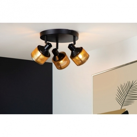 Rafa 42 black&amp;gold triple ceiling spotlight Lucide