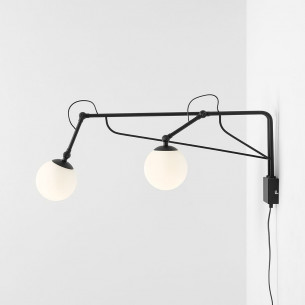 Soho glass white-black wall lamp with 2 glass spheres Aldex