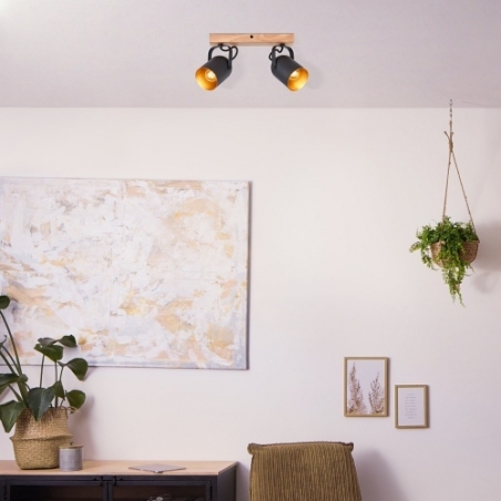 Plafon kierunkowy. Reflektor sufitowy loft Tronte II czarny/drewno Brilliant do przedpokoju i kuchni