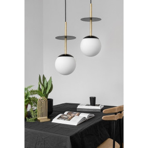 Plaat II white&amp;black&amp;gold pendant spider lamp with 2 glass balls Ummo