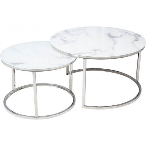 Atlanta B white marble&amp;chrome round coffee tables set Signal