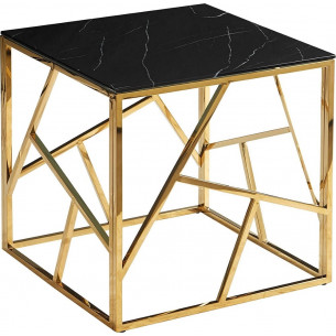 Escada B II 55x55cm black marble effect&amp;gold glamour glass side table Signal