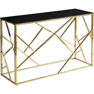 Escada C II 120cm black marble effect&amp;gold glamour glass console table Signal