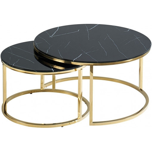 Muse 80cm black marble effect&amp;gold glamour coffee table set Signal