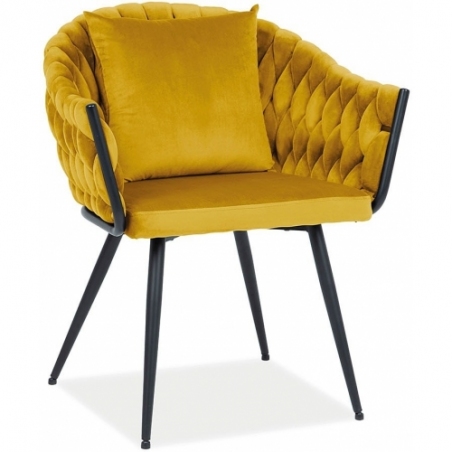 Wygodne i eleganckie Krzesło welurowe z poduszką Nuvo Velvet curry/czarny Signal do salonu i jadalni