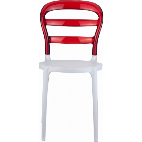Designerskie Krzesło z tworzywa Miss Bibi White Biały z czerwonym przeźroczystym Siesta do jadalni, kuchni i salonu.