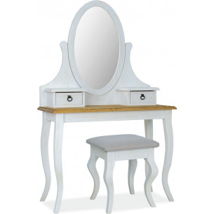 Poprad 160x45cm honey brown&amp;patina pine vanity table with mirror and drawers Signal