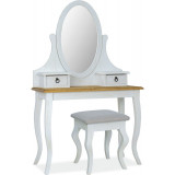 Poprad 160x45cm honey brown&amp;patina pine vanity table with mirror and drawers Signal