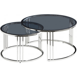 Vienna smoked glass&amp;silver glamour coffee table set Signal