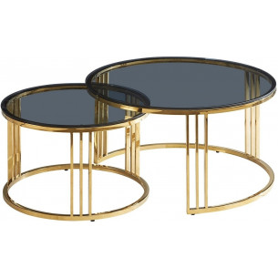 Vienna smoked glass&amp;gold glamour coffee table set Signal