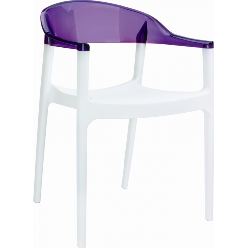 Designerskie Krzesło z podłokietnikami Carmen Armchair White Biały z fioletowym przeźroczystym Siesta do jadalni, kuchni i salon
