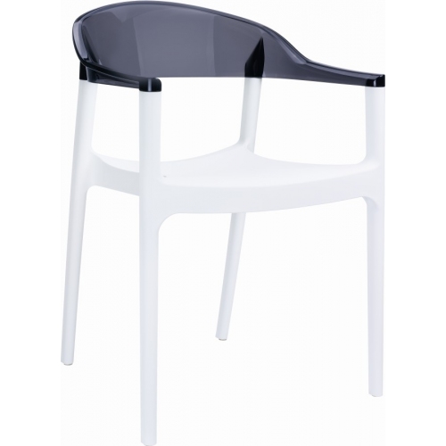 Designerskie Krzesło z podłokietnikami Carmen Armchair White Biały z czarnym przeźroczystym Siesta do jadalni, kuchni i salonu.