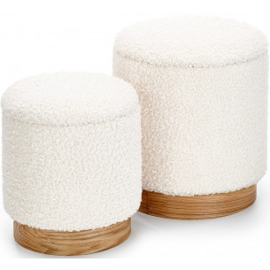 Cancun cream bouclé&amp;natural set of upholstered poufs with storage Halmar