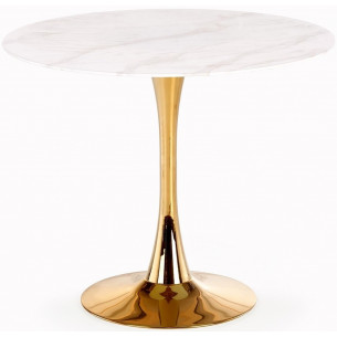 Casemiro 90cm white marble&amp;gold glamour glass table with one leg Halmar