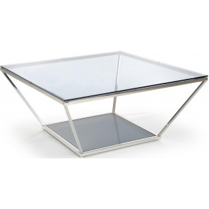 Fabiola 100x100cm smoked glass&amp;stainless steel square glass table Halmar