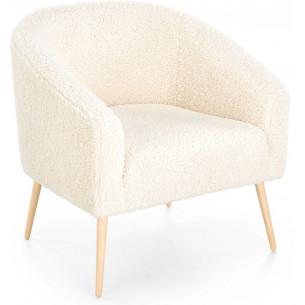 Grifon cream&amp;natural bouclé armchair with wooden legs Halmar