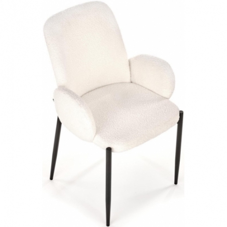 Wygodne i eleganckie Krzesło tapicerowane bouclé z podłokietnikami K477 kremowe Halmar do salonu i jadalni