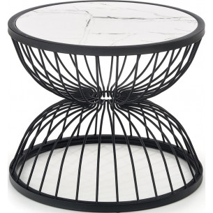 Kim 50cm white marble&amp;black round side table Halmar