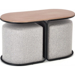 Pampa walnut&amp;black&amp;grey coffee table with pouffes Halmar