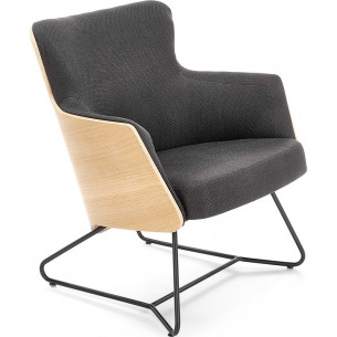 Fotel designerski tapicerowany Chillout ciemny popiel/dąb naturalny/czarny Halmar