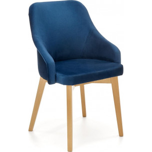 Toledo III honey oak&amp;navy blue velvet chair Halmar