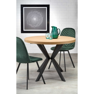 Peroni 100cm oak gold&amp;black loft round extendable table Halmar