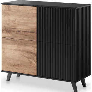 Random KM2 100x40cm oak wotan&amp;black chest of drawers on legs with fluted front Halmar