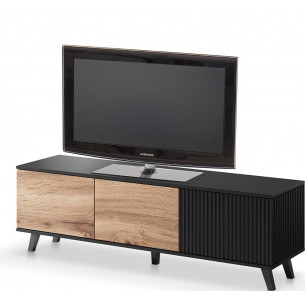 Random 150x40 oak wotan&amp;black tv cabinet on legs with ribbed front Halmar 2