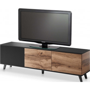 Random 180x40 oak wotan&amp;black tv cabinet on legs with ribbed front Halmar 2