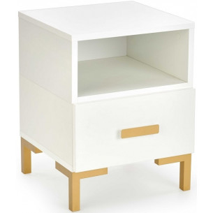 Silvia 40x40cm white&amp;gold bedside table with drawer and legs Halmar