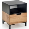 Silvia 40x40cm black&amp;oak bedside table with drawer and legs Halmar