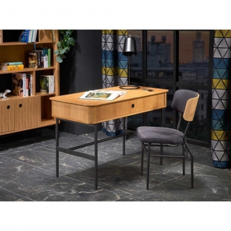 Stylowe Krzesło drewniane z tapicerowanym siedziskiem Smart dąb naturalny/czarny Halmar do kuchni i jadalni