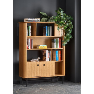 Smart 153cm oak natural&amp;black standing shelf on legs Halmar