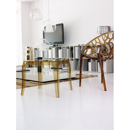 Designerski Stolik kawowy zewnętrzny Queen 51x51 Bursztynowy przeźroczysty Siesta do salonu.