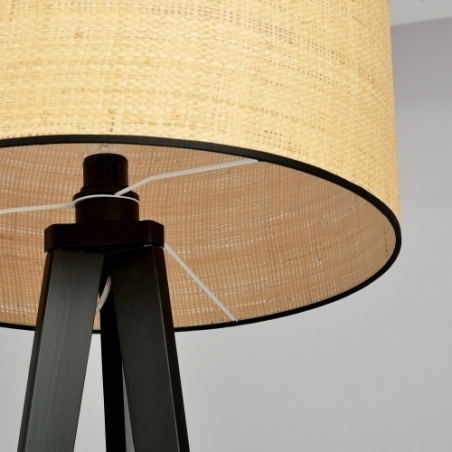 Stylowa Lampa podłogowa trójnóg z abażurem Aston rattanowa Emibig do salonu i sypialni