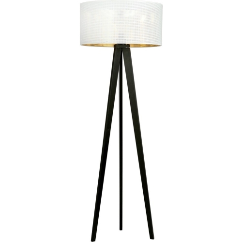 Stylowa Lampa podłogowa trójnóg z abażurem Aston biało-złota Emibig do salonu i sypialni