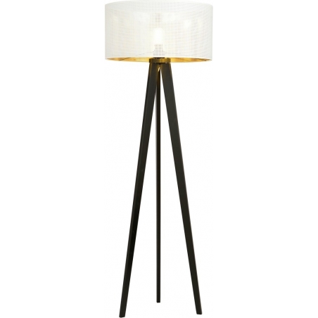 Stylowa Lampa podłogowa trójnóg z abażurem Aston biało-złota Emibig do salonu i sypialni