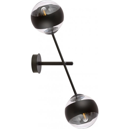 Linear Stripe transparent&amp;black wall lamp with 2 glass spheres Emibig